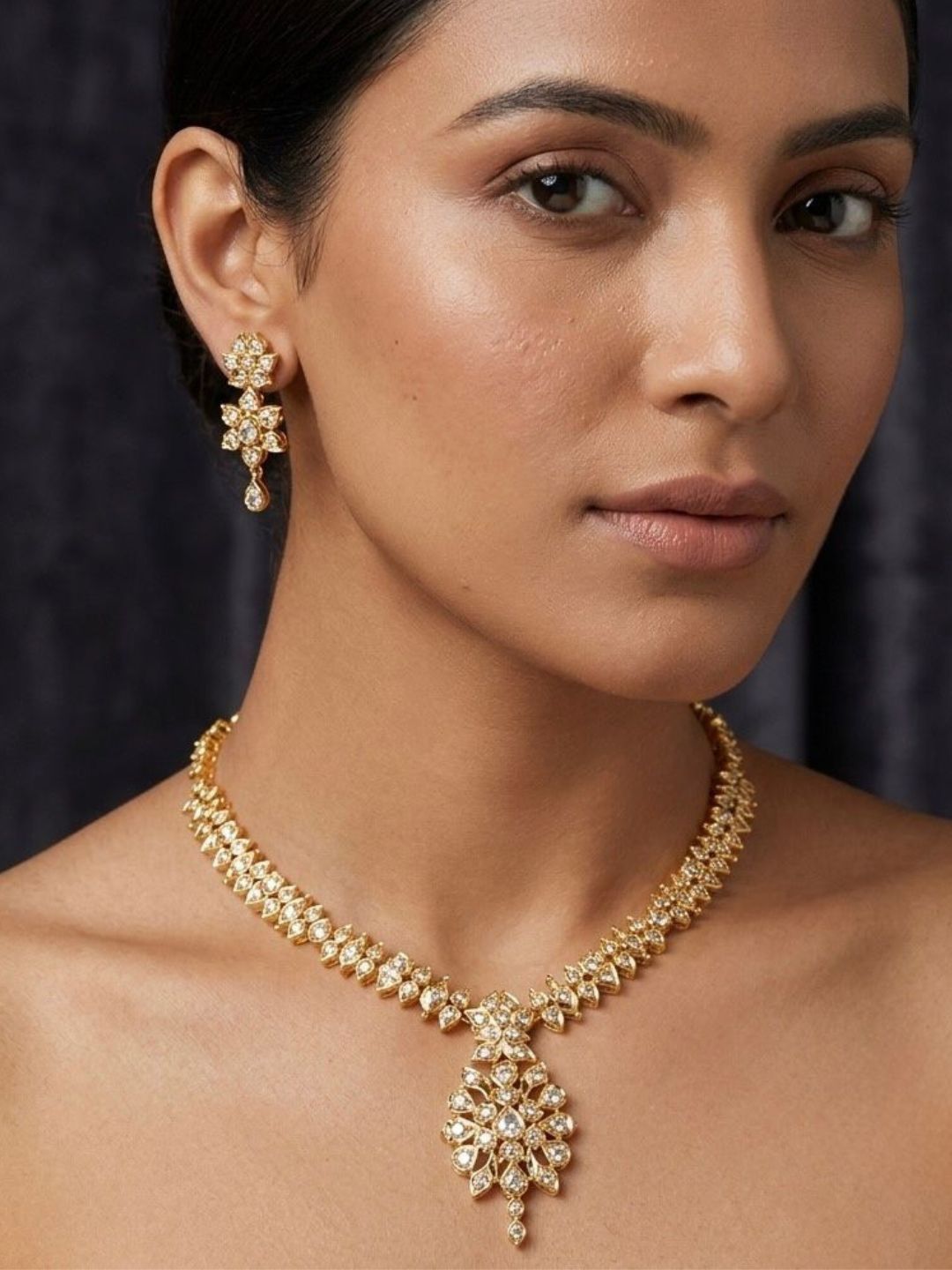 Ishhaara American Diamond Floral Leaf Set