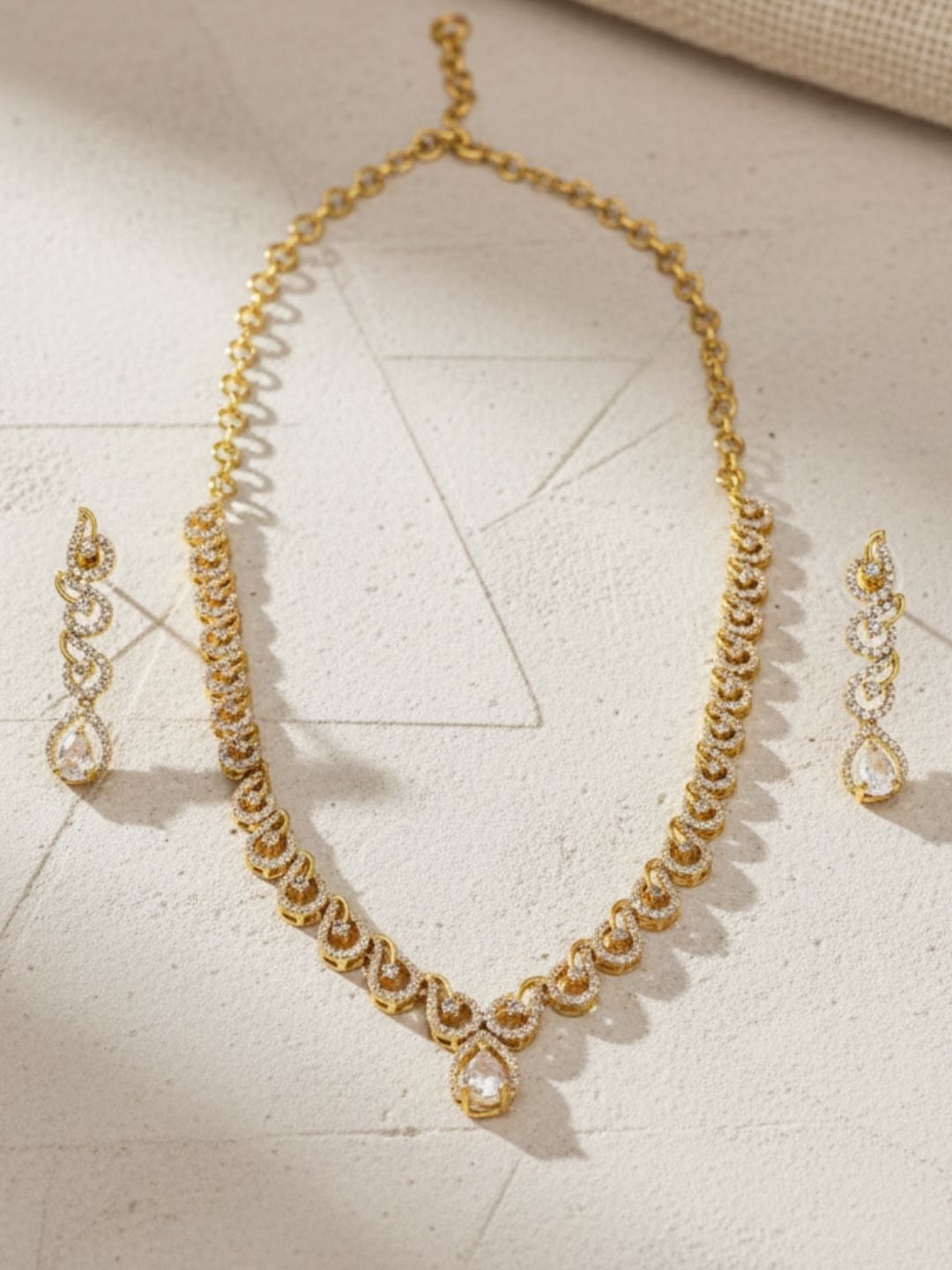 Ishhaara American Diamond Floral Ring Necklace Set