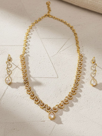 Ishhaara American Diamond Floral Ring Necklace Set