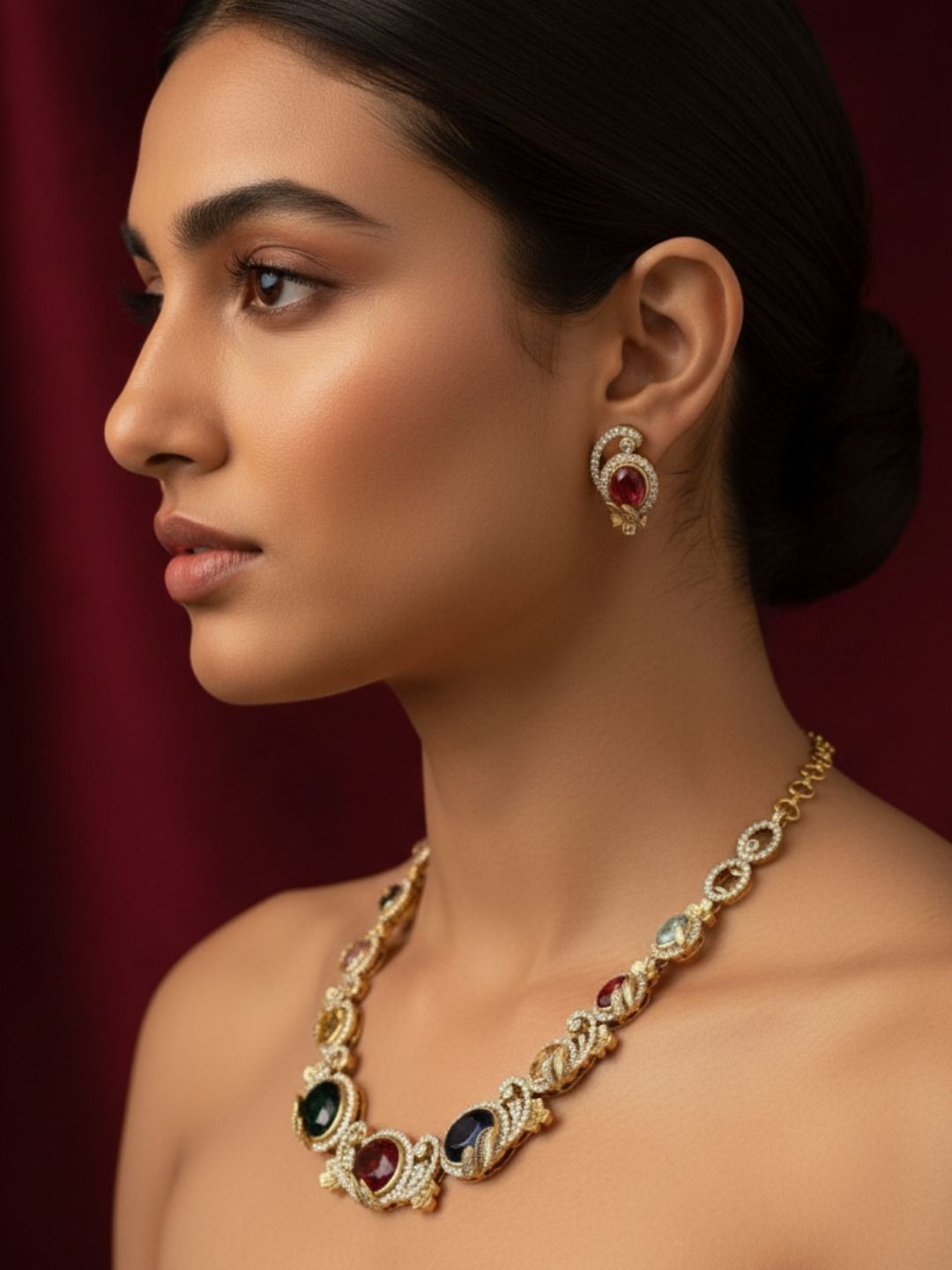 Ishhaara American Diamond Multicolor Necklace Set