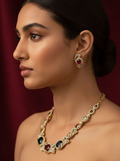 Ishhaara American Diamond Multicolor Necklace Set
