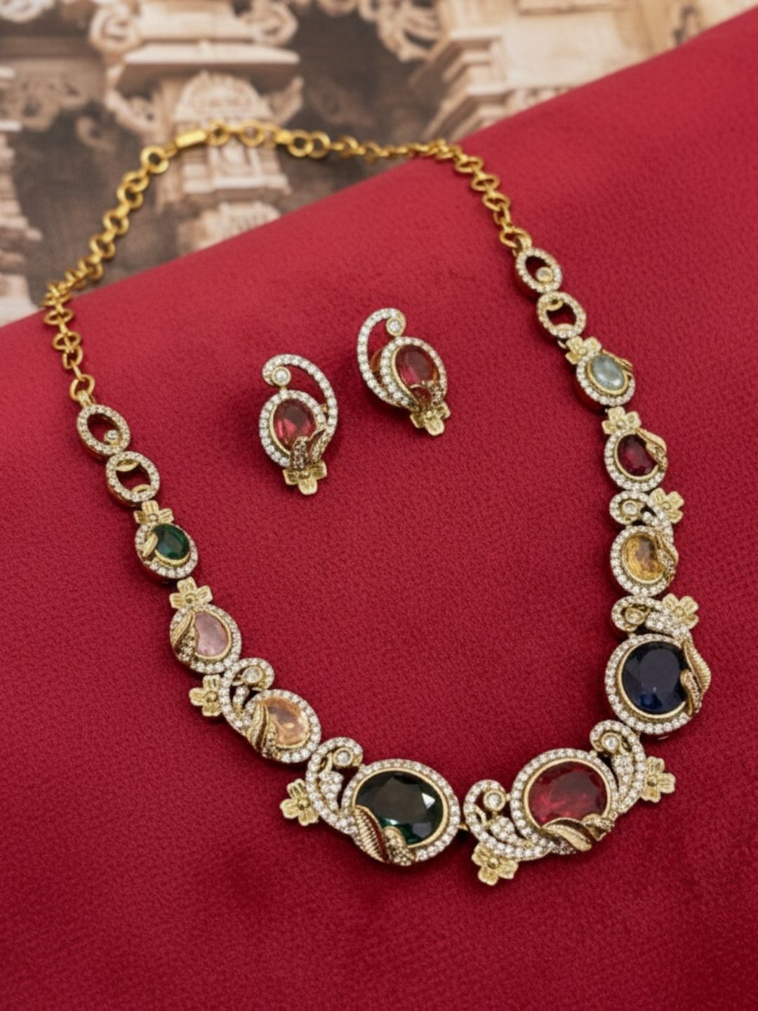 Ishhaara American Diamond Multicolor Necklace Set