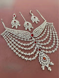 Ishhaara American Diamond Ruby Long Necklace With Earrings