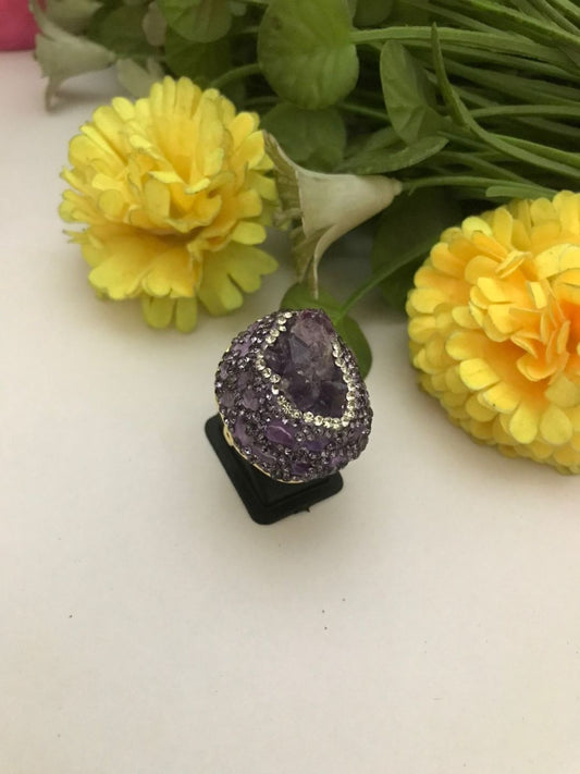 Ishhaara Amethyst Druzy Cluster Finger Ring