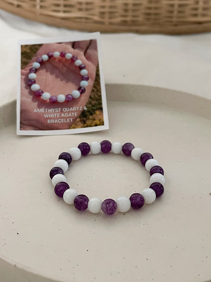 Ishhaara Amethyst Quartz And White Agate Bracelet