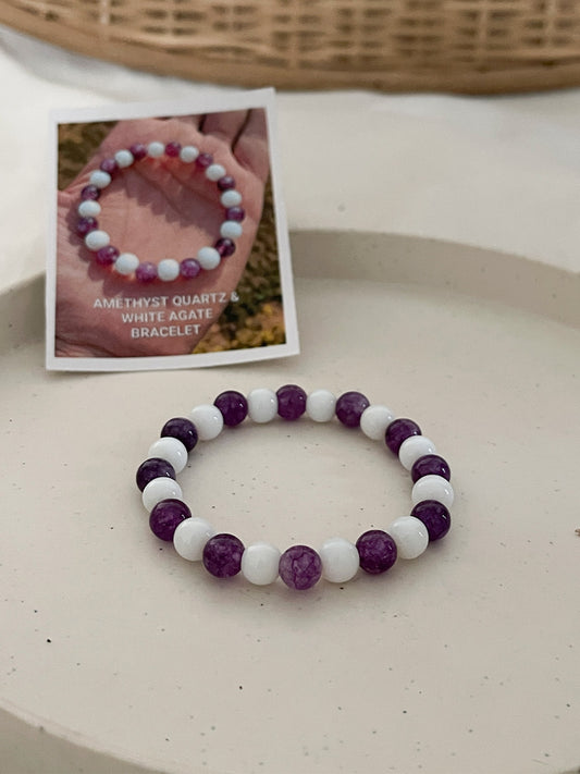 Ishhaara Amethyst Quartz And White Agate Bracelet