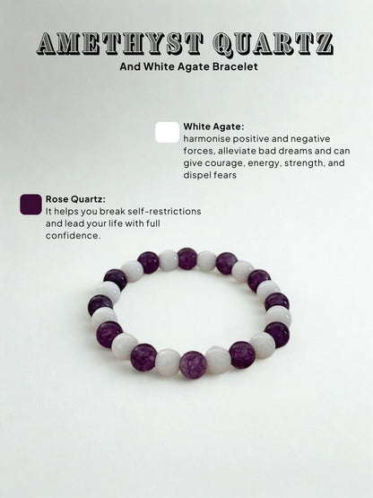 Ishhaara Amethyst Quartz And White Agate Bracelet