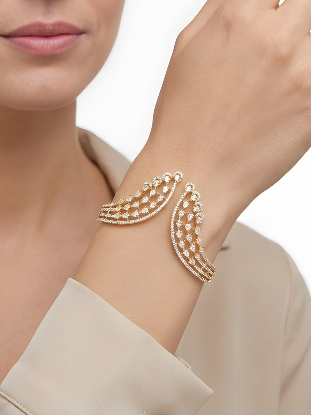 Ishhaara Angel Wings Faux Diamond Studded Cuff