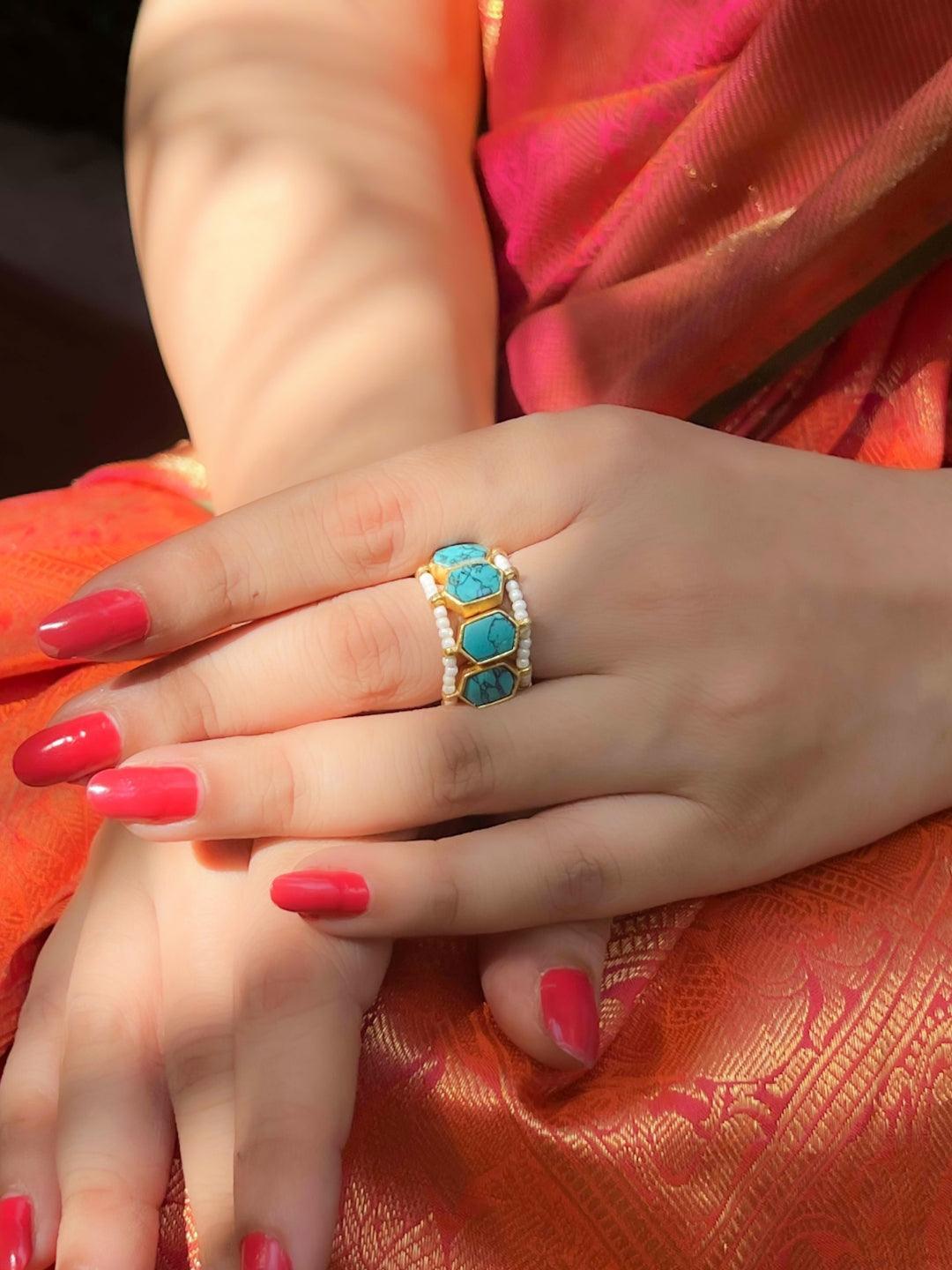 Ishhaara Angira Dhar In Classic Polki Stone Ring Light Blue