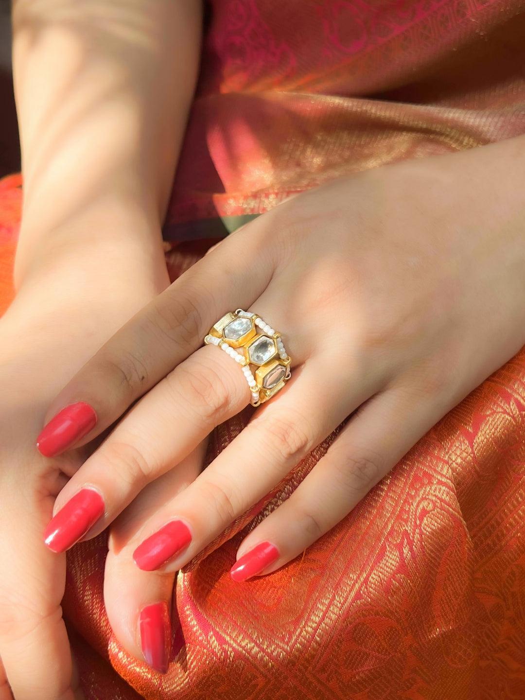 Ishhaara Angira Dhar In Classic Polki Stone Ring Light Blue