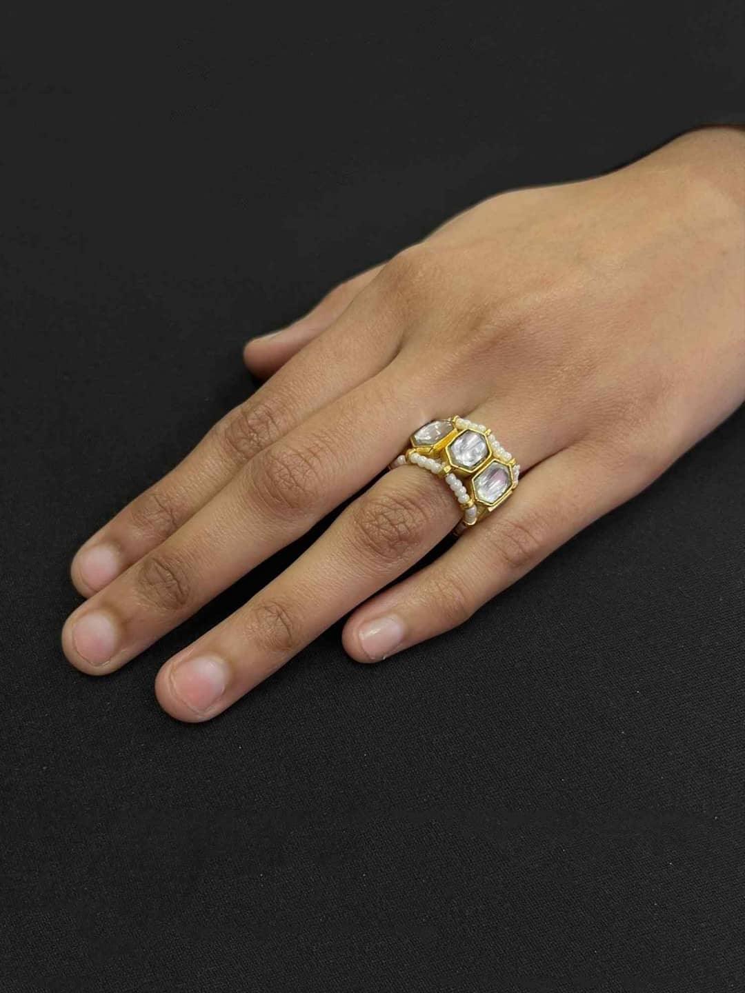 Ishhaara Angira Dhar In Classic Polki Stone Ring Light Blue