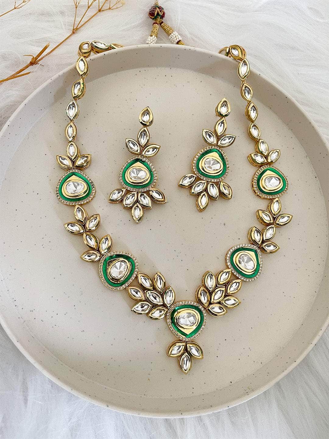 Ishhaara Anjani Green Polki Necklace Set