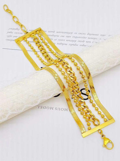 Ishhaara Anti Tarnish Snake Ball Curb Layered Chain Bracelet