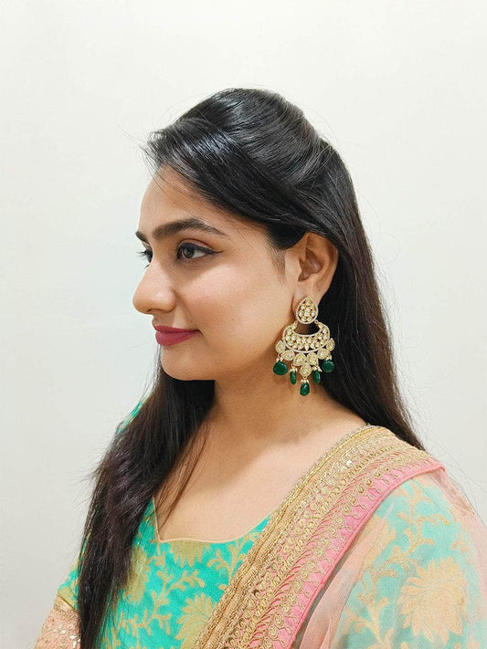 Ishhaara Antique Chandbali Polki Earrings Green