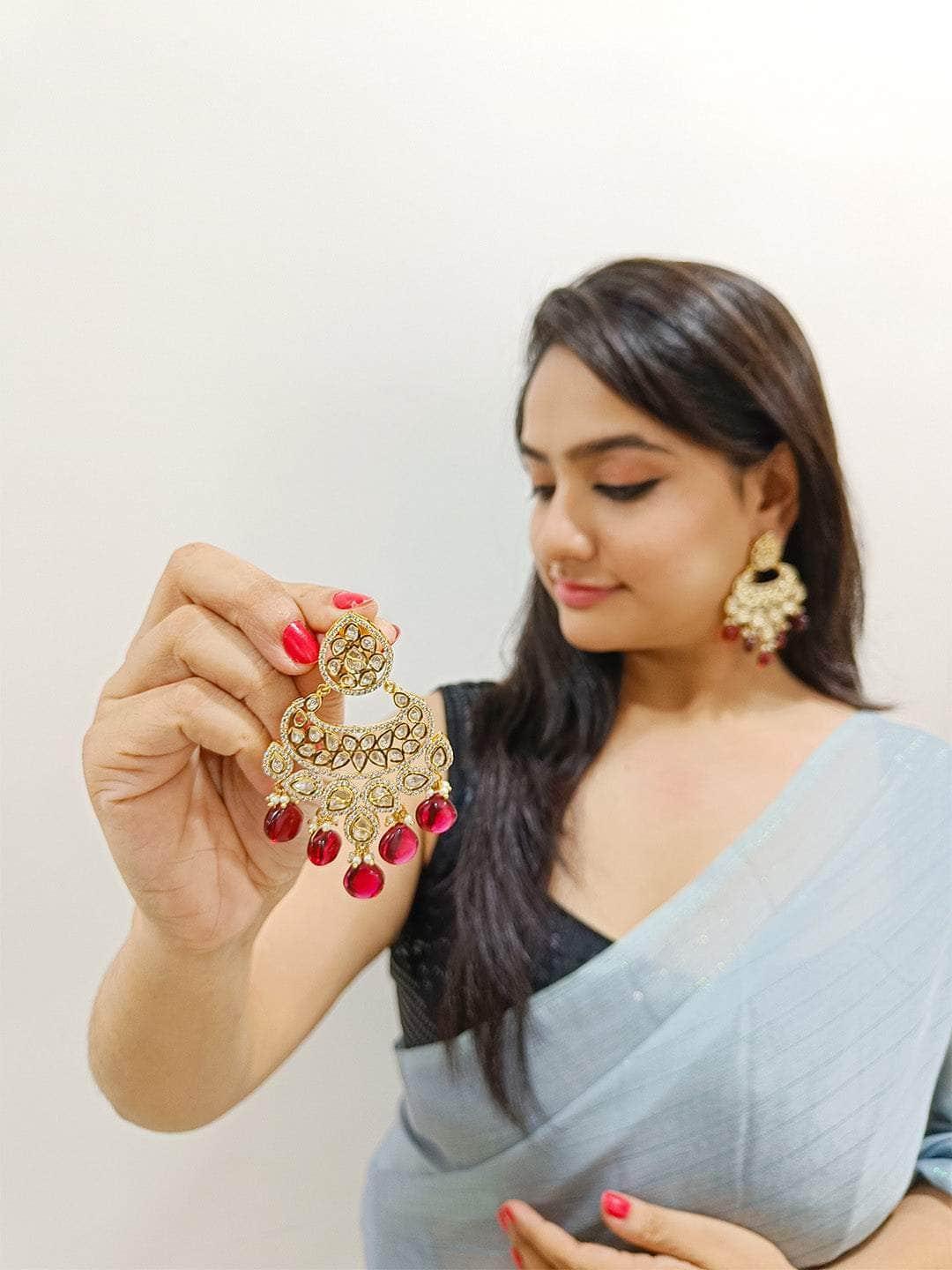 Ishhaara Antique Chandballi Polki Earrings Pink