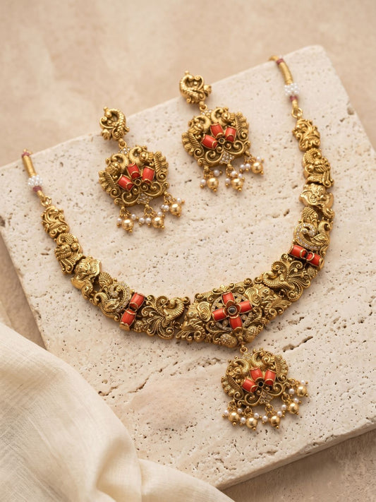 Ishhaara Antique Cloral Beads Studded Necklace