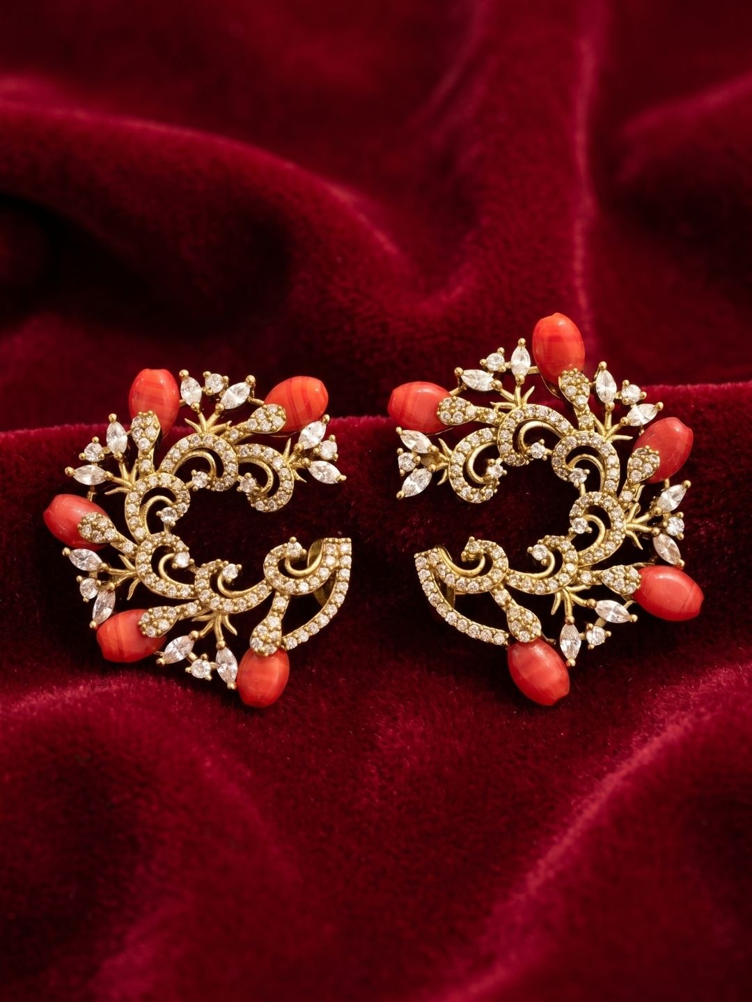 Ishhaara Antique Cz Coral Earrings