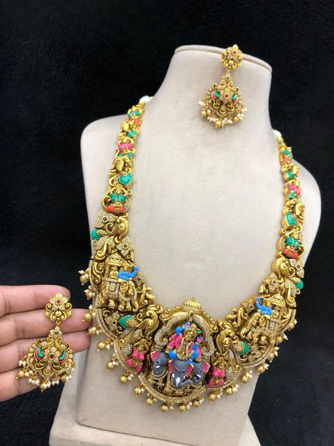 Ishhaara Antique Enamel Krishna Pendant Haram