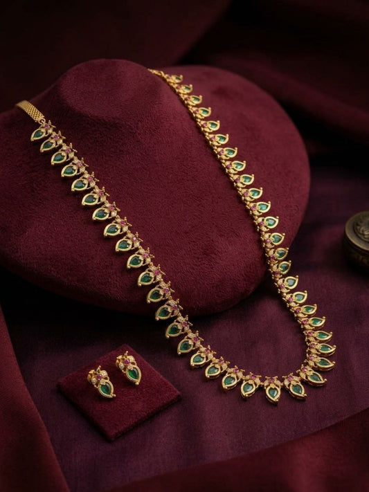 Ishhaara Antique Finish Palakka Long Haram