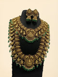 Ishhaara Antique Gold And Green Beads Studded Long And Short Necklace