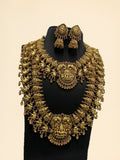 Ishhaara Antique Gold And Green Beads Studded Long And Short Necklace