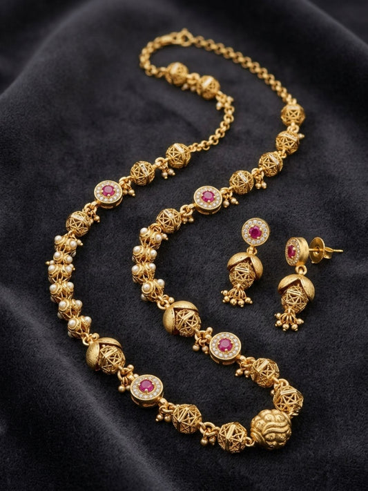 Ishhaara Antique Gold Beaded Long Necklace