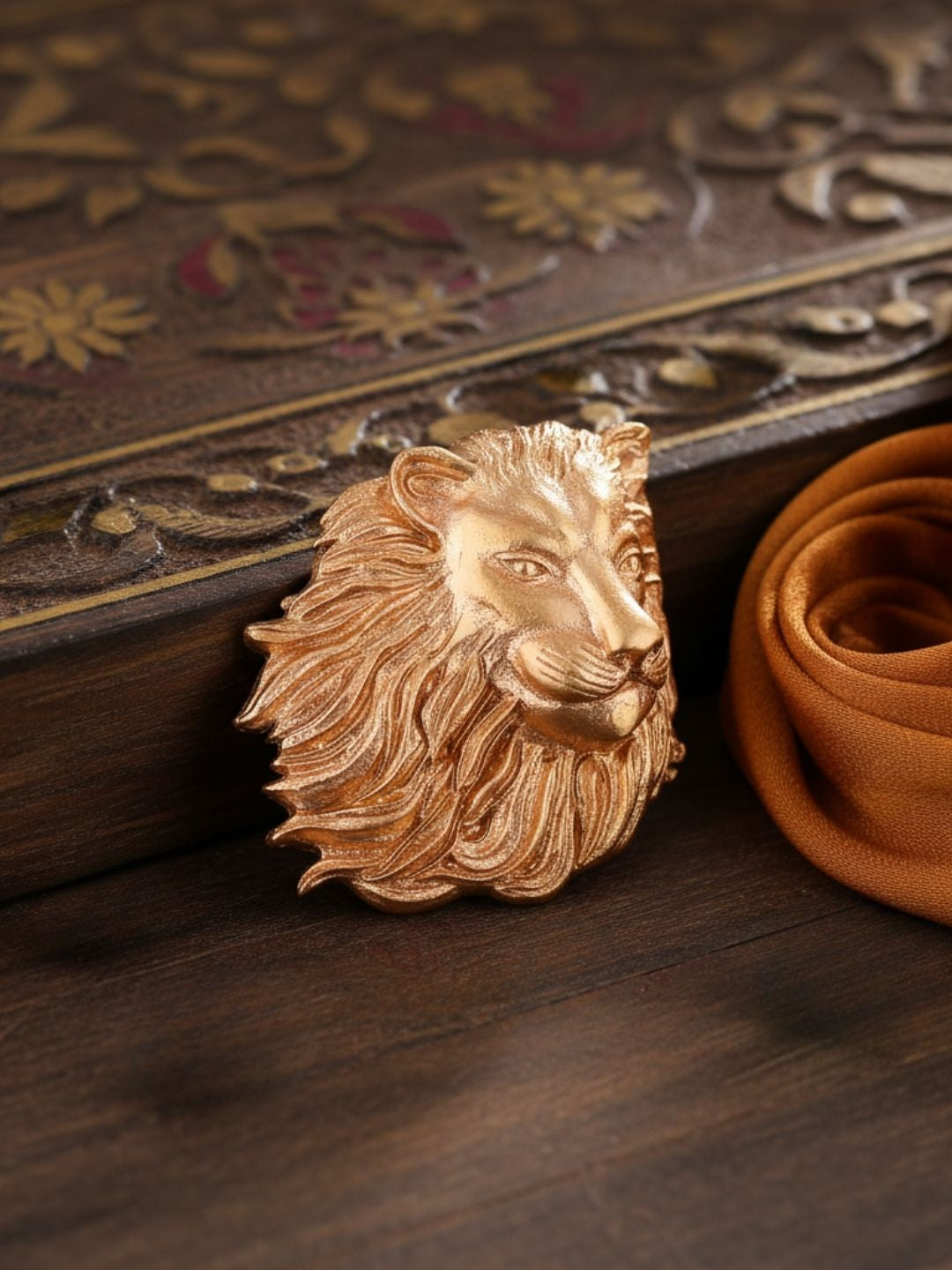 Ishhaara Antique Gold Brass Lion Brooch