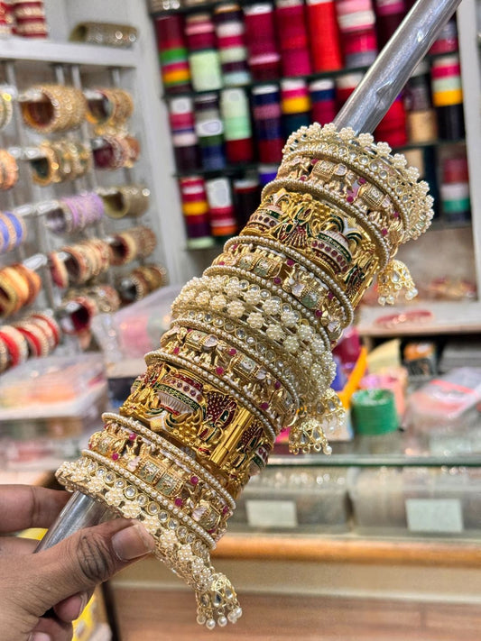 Ishhaara Antique Gold Bridal Bangle Set - handcrafted Indian jewellery