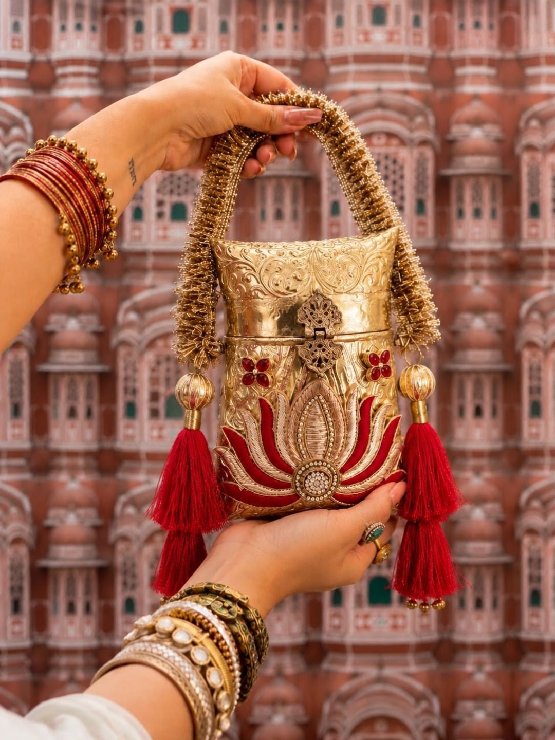 Ishhaara Meenakari Embellished Clutch cum Potli Bag — handcrafted Indian jewellery - view 2