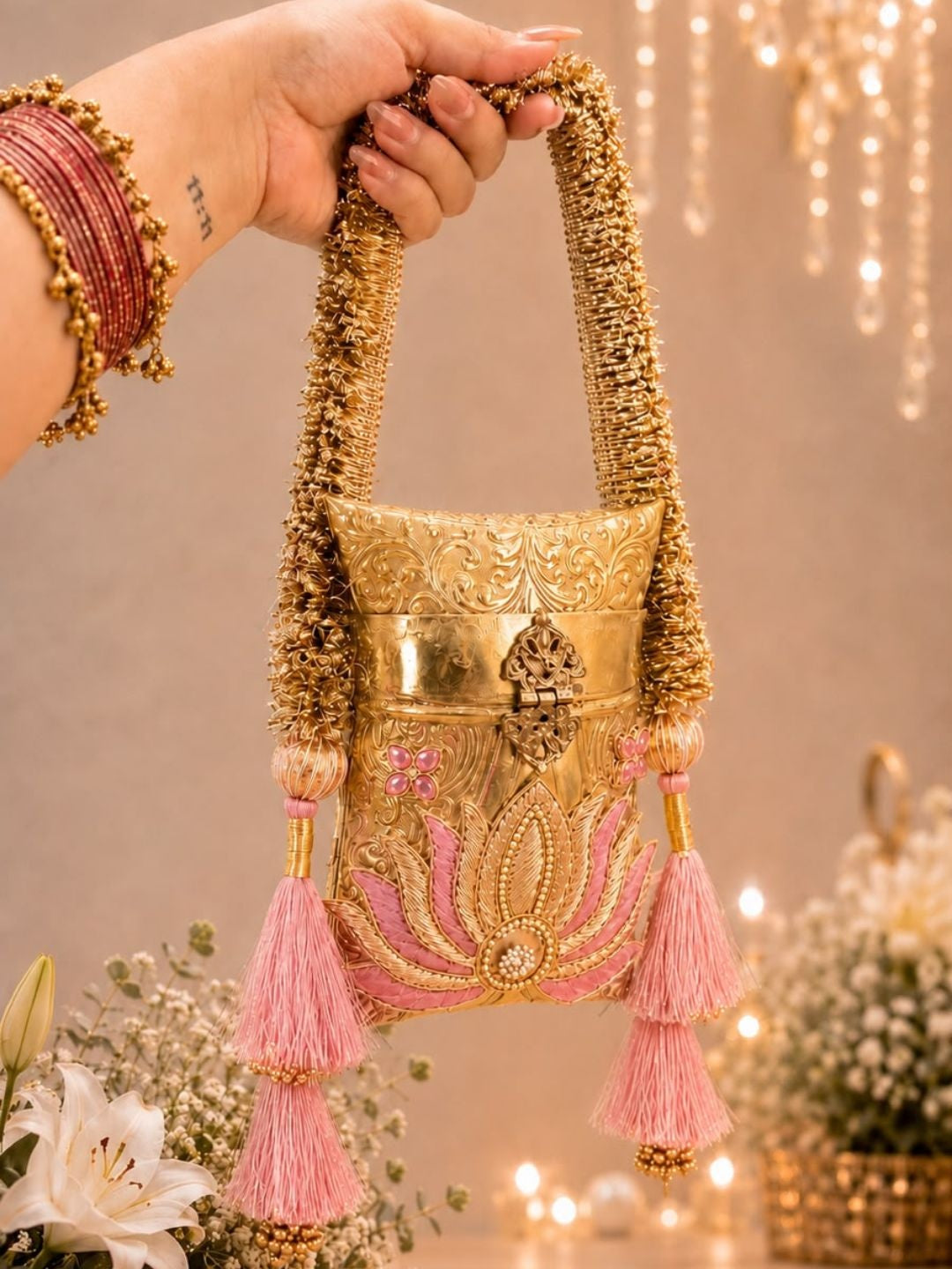Ishhaara Meenakari Embellished Clutch cum Potli Bag — handcrafted Indian jewellery - view 3