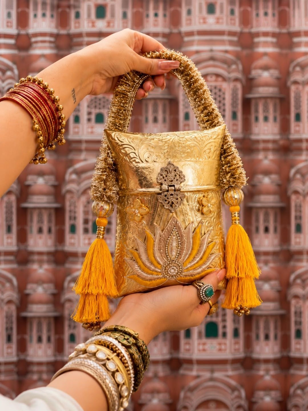 Ishhaara Meenakari Embellished Clutch cum Potli Bag — handcrafted Indian jewellery - view 4