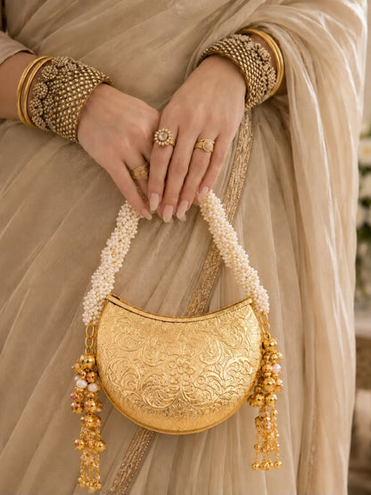 Ishhaara Polki Pearl Embellished Clutch Purse — handcrafted Indian jewellery