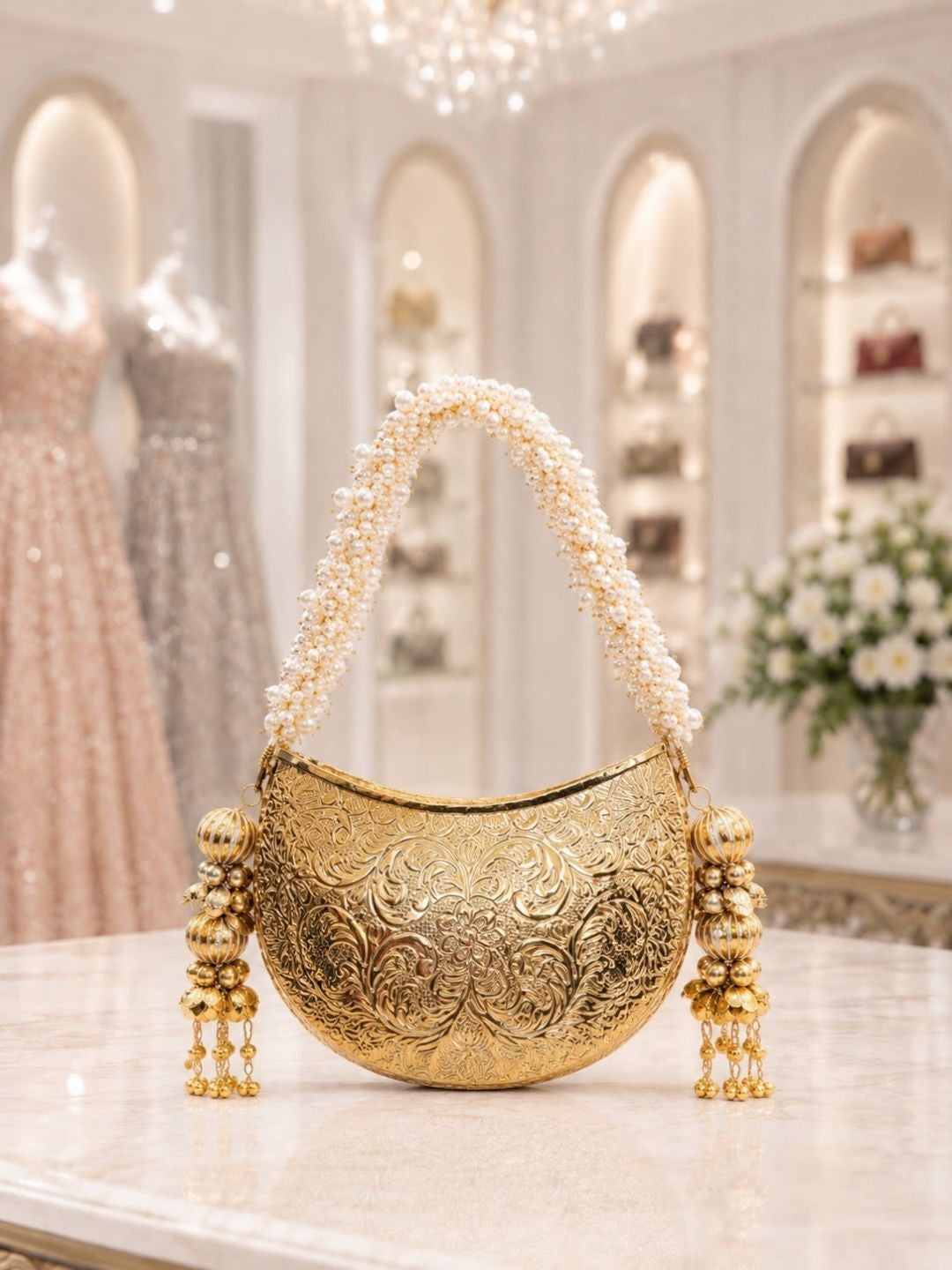 Ishhaara Polki Pearl Embellished Clutch Purse — handcrafted Indian jewellery - view 2