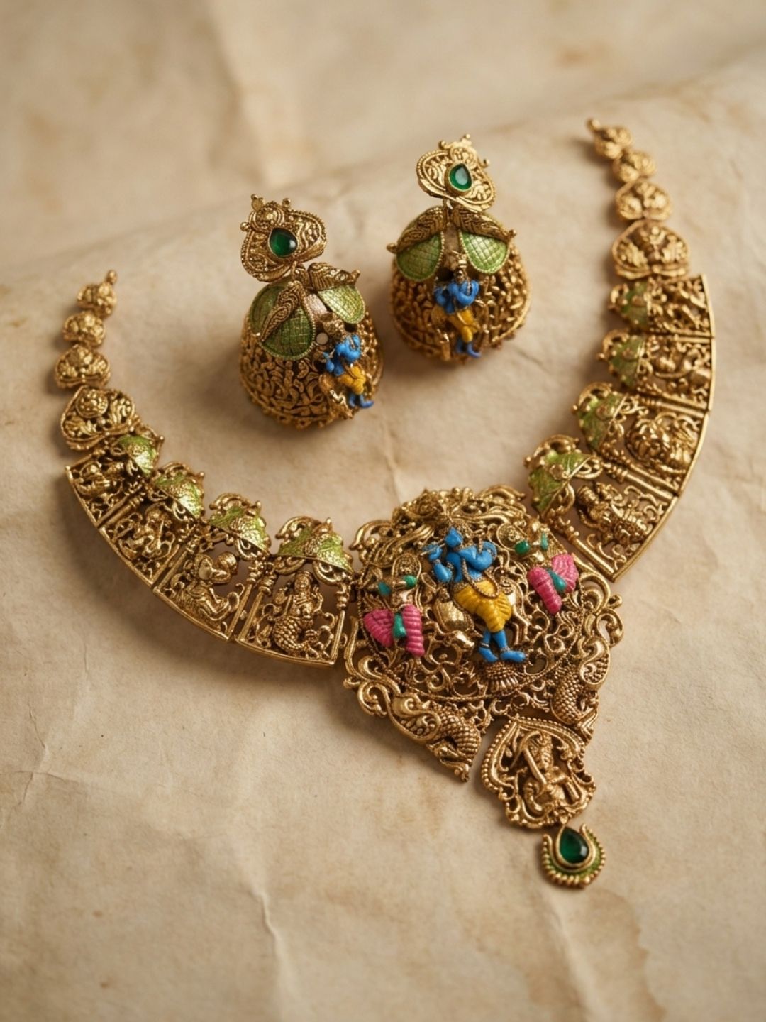 Ishhaara Antique Gold Finish Enamelled Choker Set