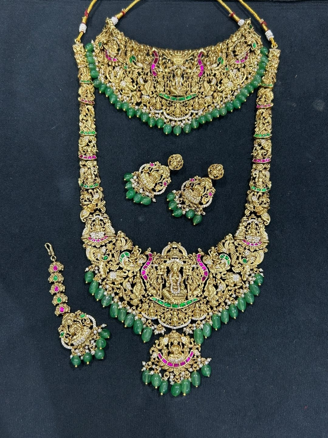 Ishhaara Traditional Temple Kundan Long Necklace Set — handcrafted Indian jewellery