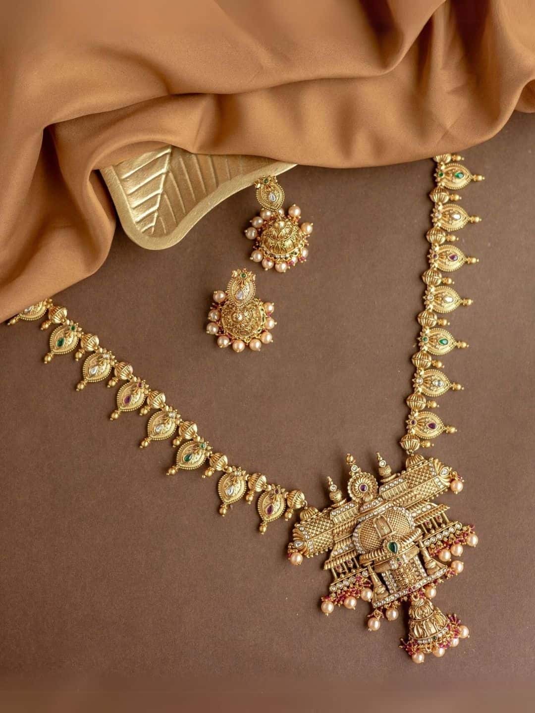 Ishhaara Antique Gold Lakshmi Ad Mantap Heavy Nagas Long Bridal Haaram