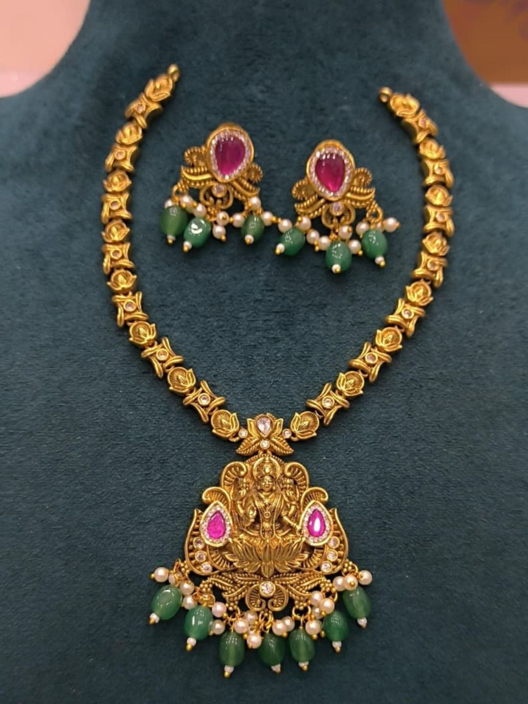 Ishhaara Antique Gold Lakshmi Necklace Set - handcrafted Indian jewellery