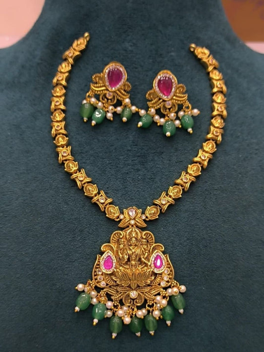 Ishhaara Antique Gold Lakshmi Necklace Set - handcrafted Indian jewellery