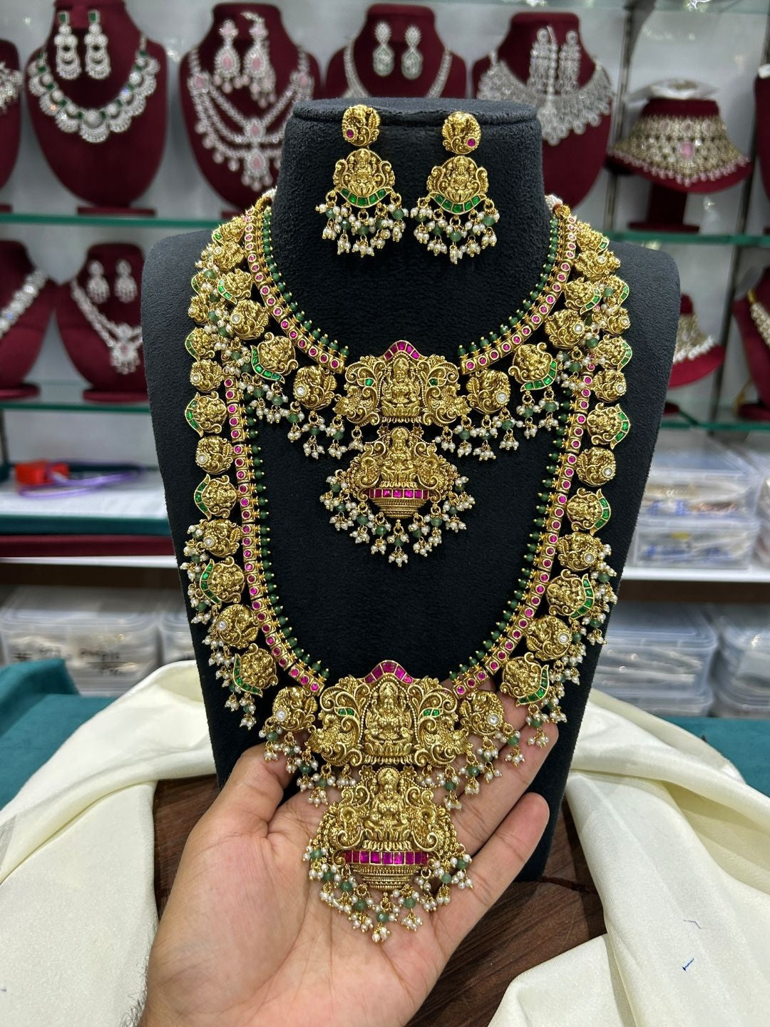 Ishhaara Temple Kundan Long Necklace Set — handcrafted Indian jewellery