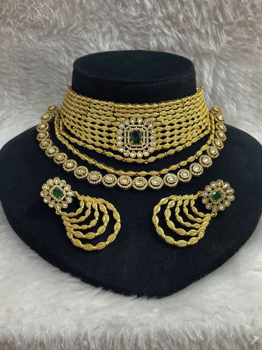 Ishhaara Antique Gold Layered Choker Set