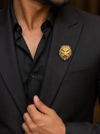 Ishhaara Antique Gold Lion Head Brooch