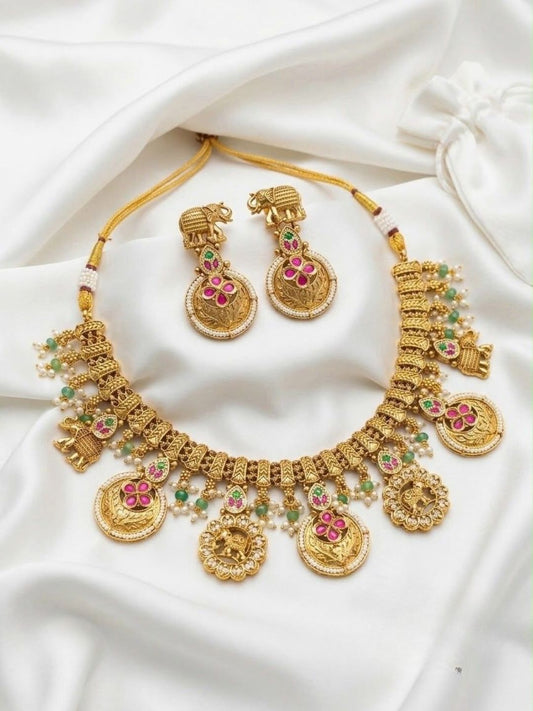 Ishhaara Antique Gold Motif Designed Necklace