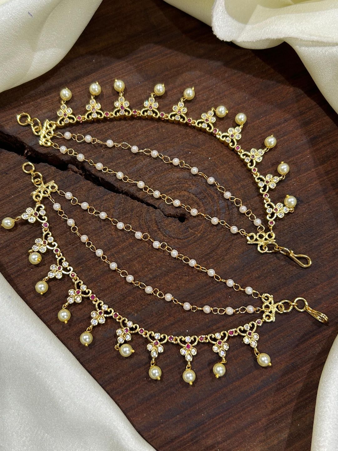 Ishhaara Antique Gold Pearl Ear Chain