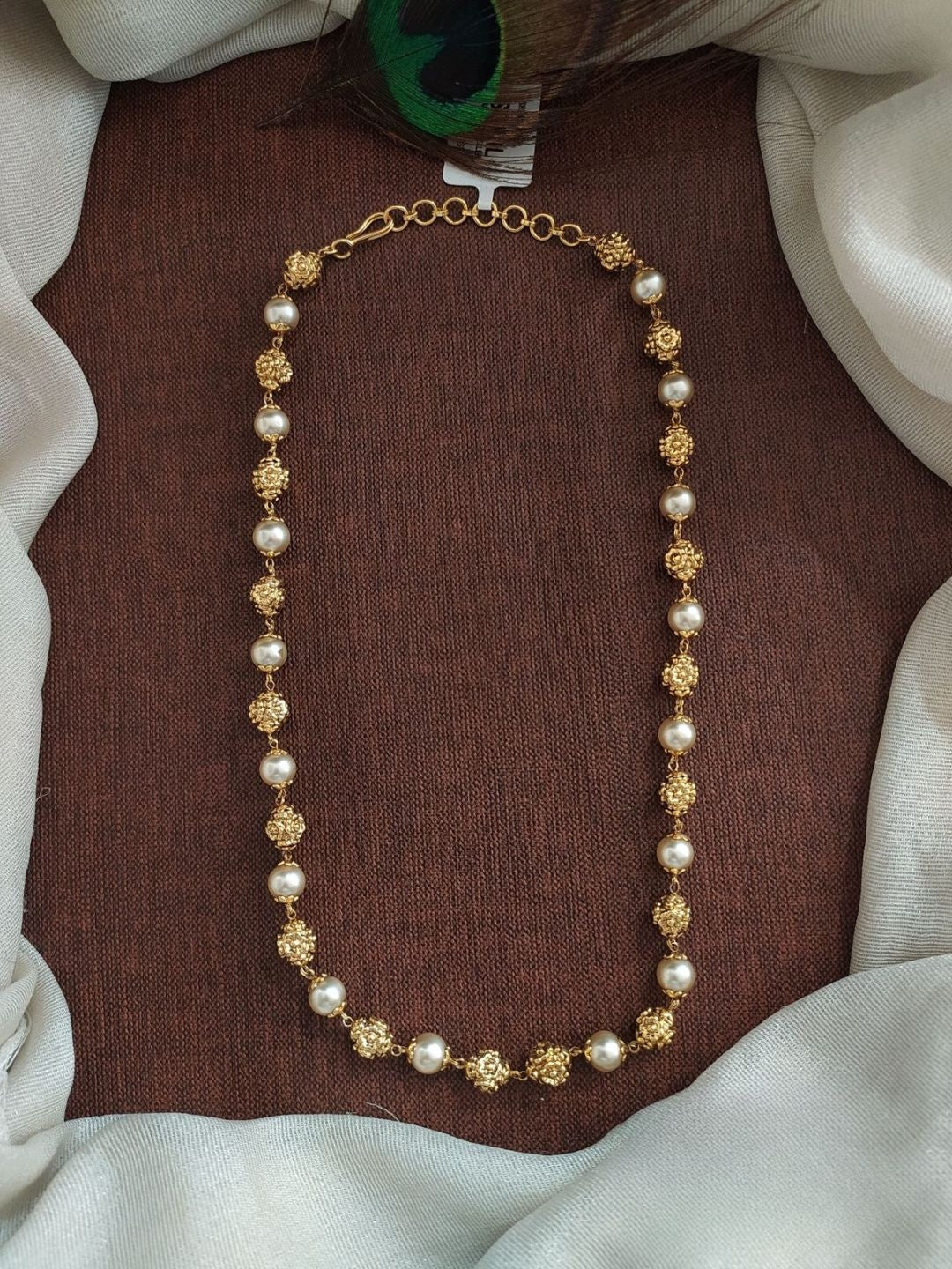 Ishhaara Antique Gold Pearl Mala Necklace - handcrafted Indian jewellery