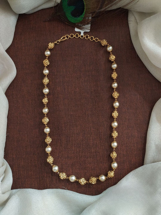 Ishhaara Antique Gold Pearl Mala Necklace - handcrafted Indian jewellery