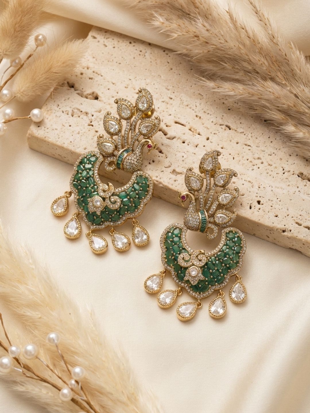 Ishhaara Antique Gold Plated Peacock Earrings