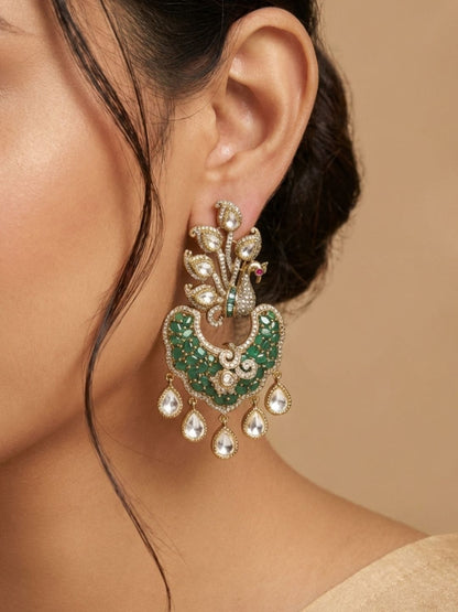 Ishhaara Antique Gold Plated Peacock Earrings