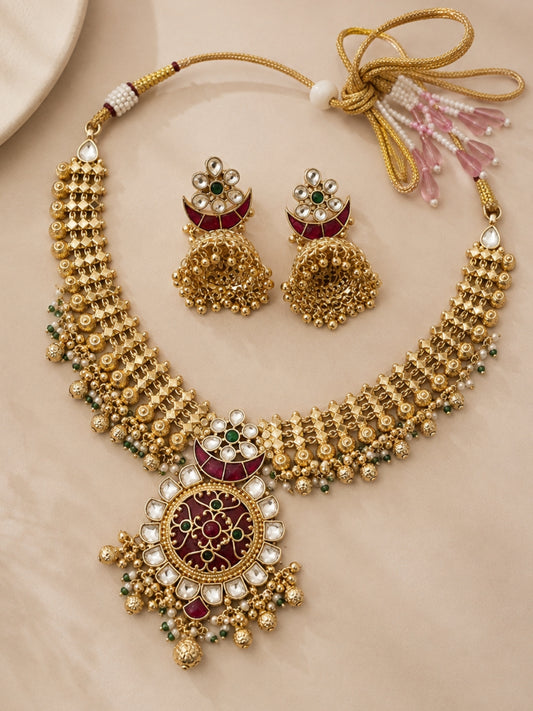 Ishhaara Antique Gold Plated Ruby Stone Necklace