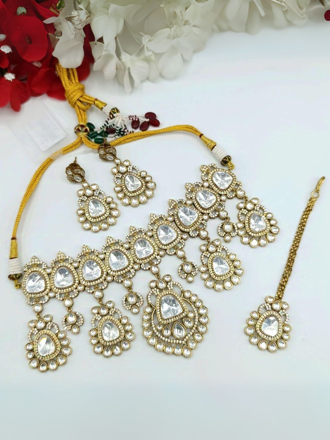 Ishhaara Antique Gold Polki Kundan Studded Bridal Choker Necklace