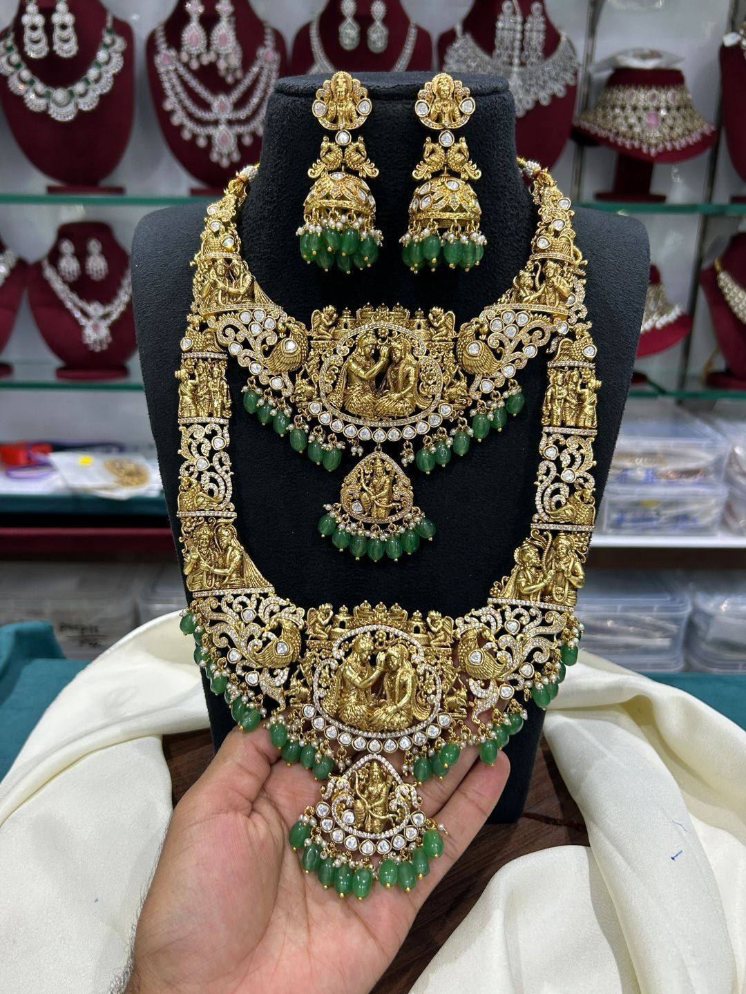 Ishhaara Traditional Temple Kundan Long Necklace Set — handcrafted Indian jewellery